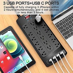 18 Outlets Surge Protector Power Strip - 10 Feet Flat Plug Heavy Duty Extension Cord with 18 Widely 