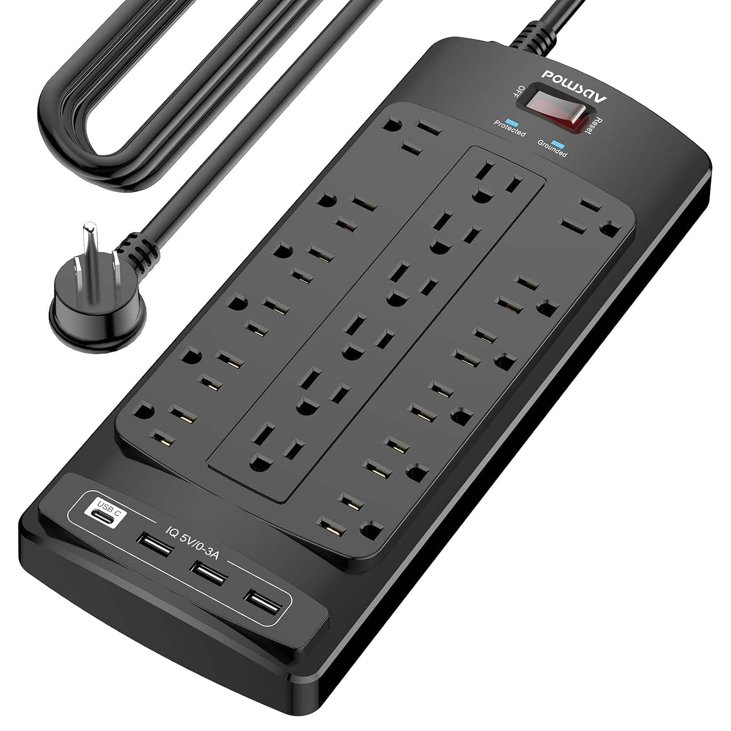 18 Outlets Surge Protector Power Strip - 20 Feet Flat Plug Heavy Duty Extension Cord with 18 Widely 