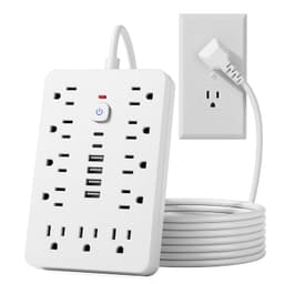 15 FT Flat Plug Surge Protector Power Strip,11 AC Outlets with 6 USB Ports