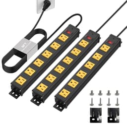 6 Outlets Long Metal Power Strip, 6FT 14AWG Cord (Pack of 3)