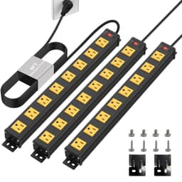 8 Outlets Long Metal Power Strip, 6FT 14AWG Cord (Pack of 3)
