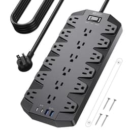 SUPERDANNY 18 AC Power Strip Surge Protector, 10FT, Flat Plug, 1875W/15A