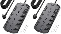 SUPERDANNY Power Strip Surge Protector,18 Outlets 15FT Flat Plug 1875W/15A (Pack of 2)