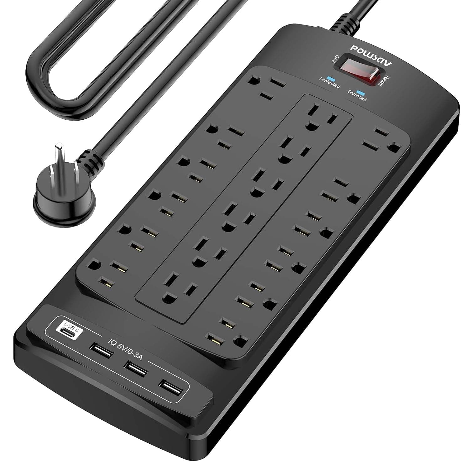 18 Outlets Surge Protector Power Strip - 15 Feet Flat Plug Heavy Duty Extension Cord with 18 Widely