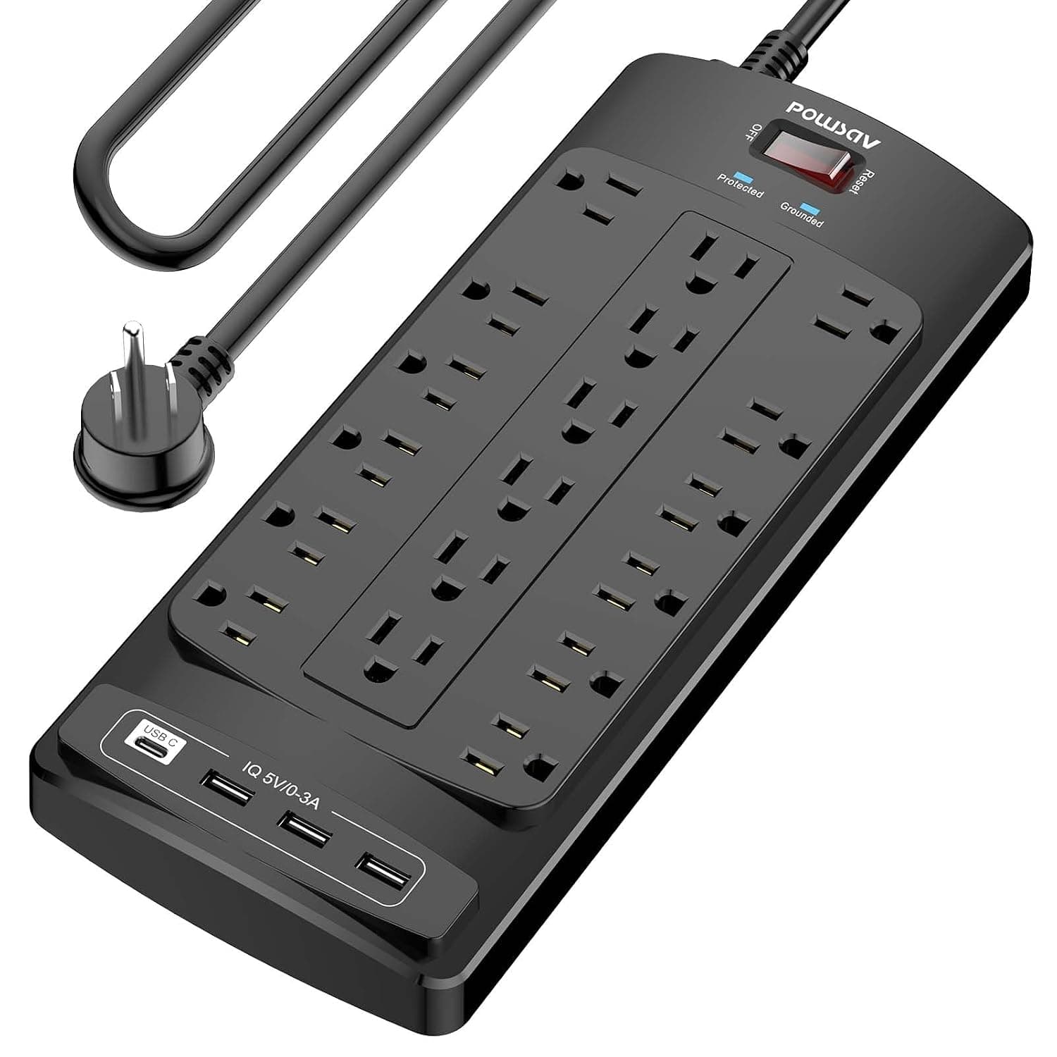 18 Outlets Surge Protector Power Strip - 10 Feet Flat Plug Heavy Duty Extension Cord with 18 Widely
