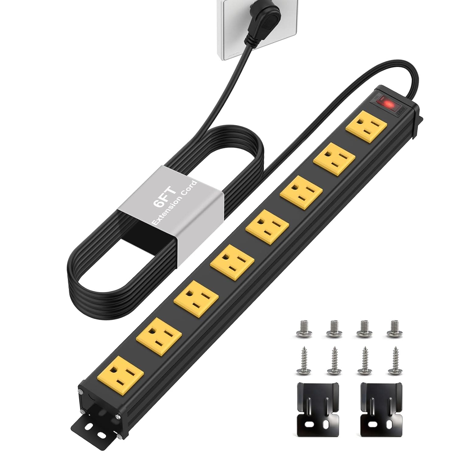 8 Outlets Long Metal Power Strip, 6FT 14AWG Cord
