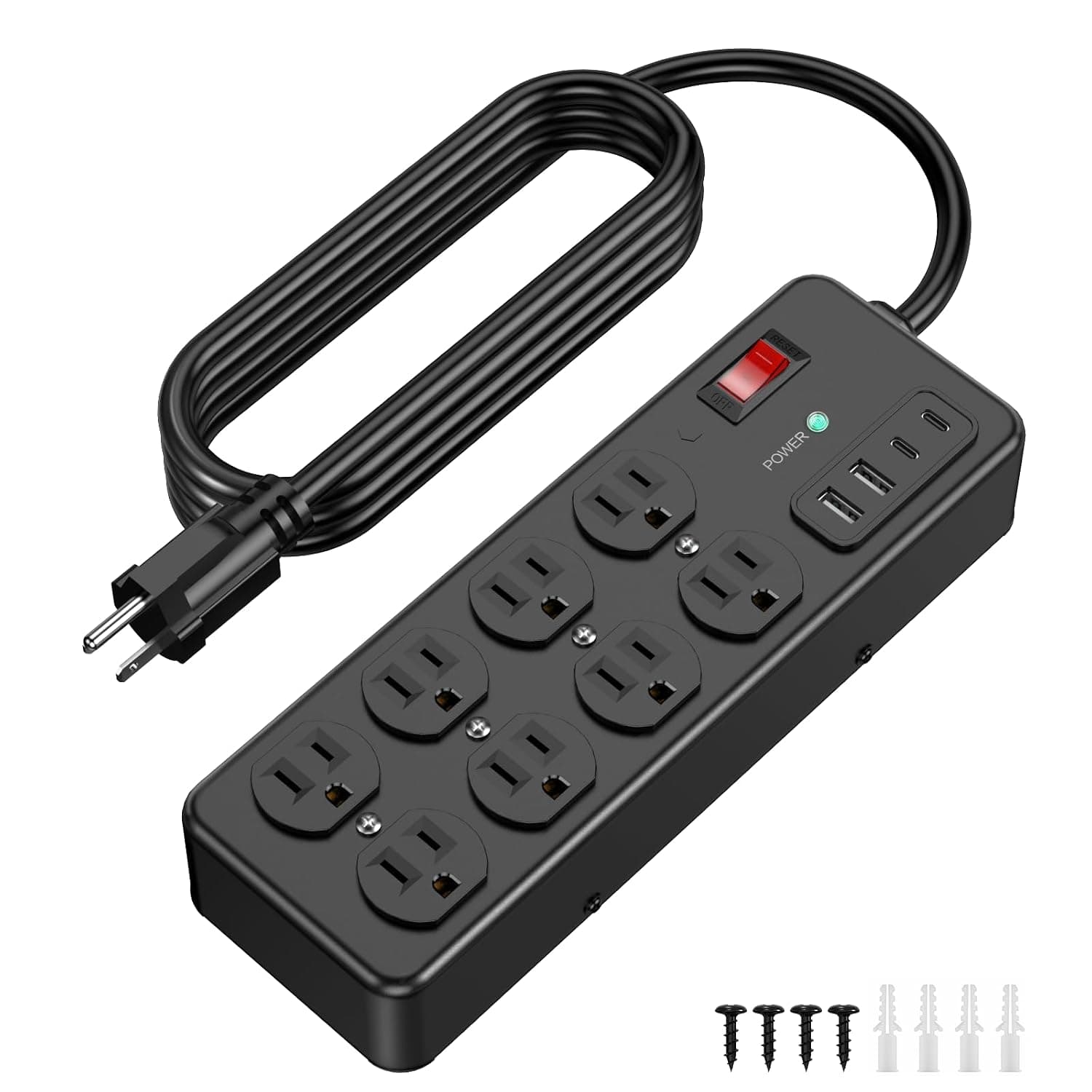 HEZI Magnetic Heavy Duty Power Strip with 2700J Surge Protector,20W,8AC