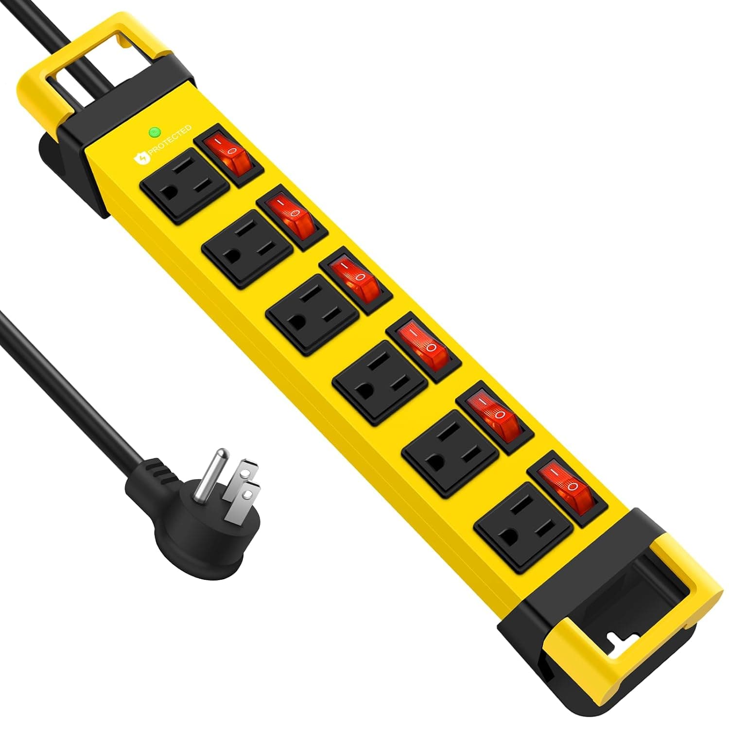 HEZI Heavy Duty Power Strip with 1200J Surge Protector,14 Gauge,Yellow,10FT