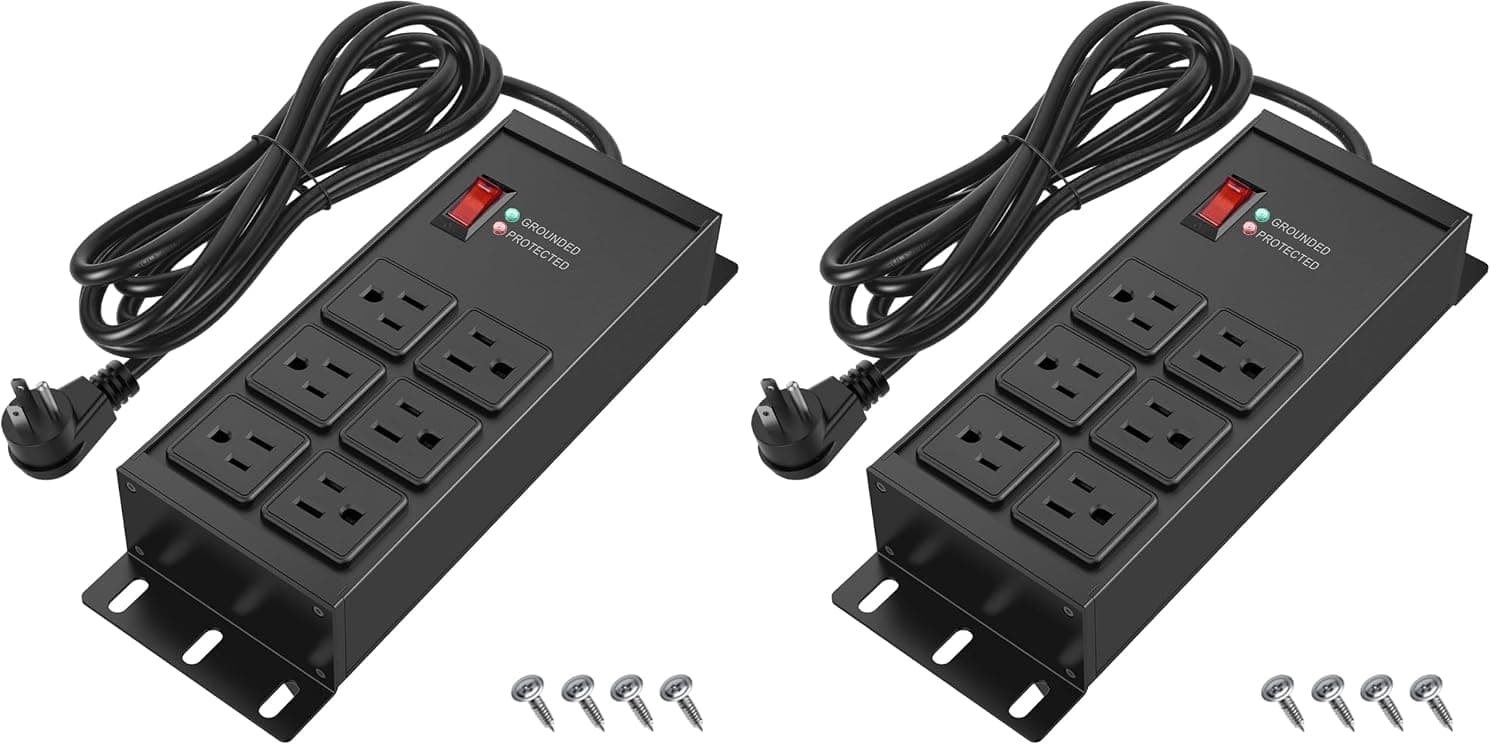 Heavy Duty Surge Protector Power Strip Black, 6 Outlets, 6FT (Pack of 2)