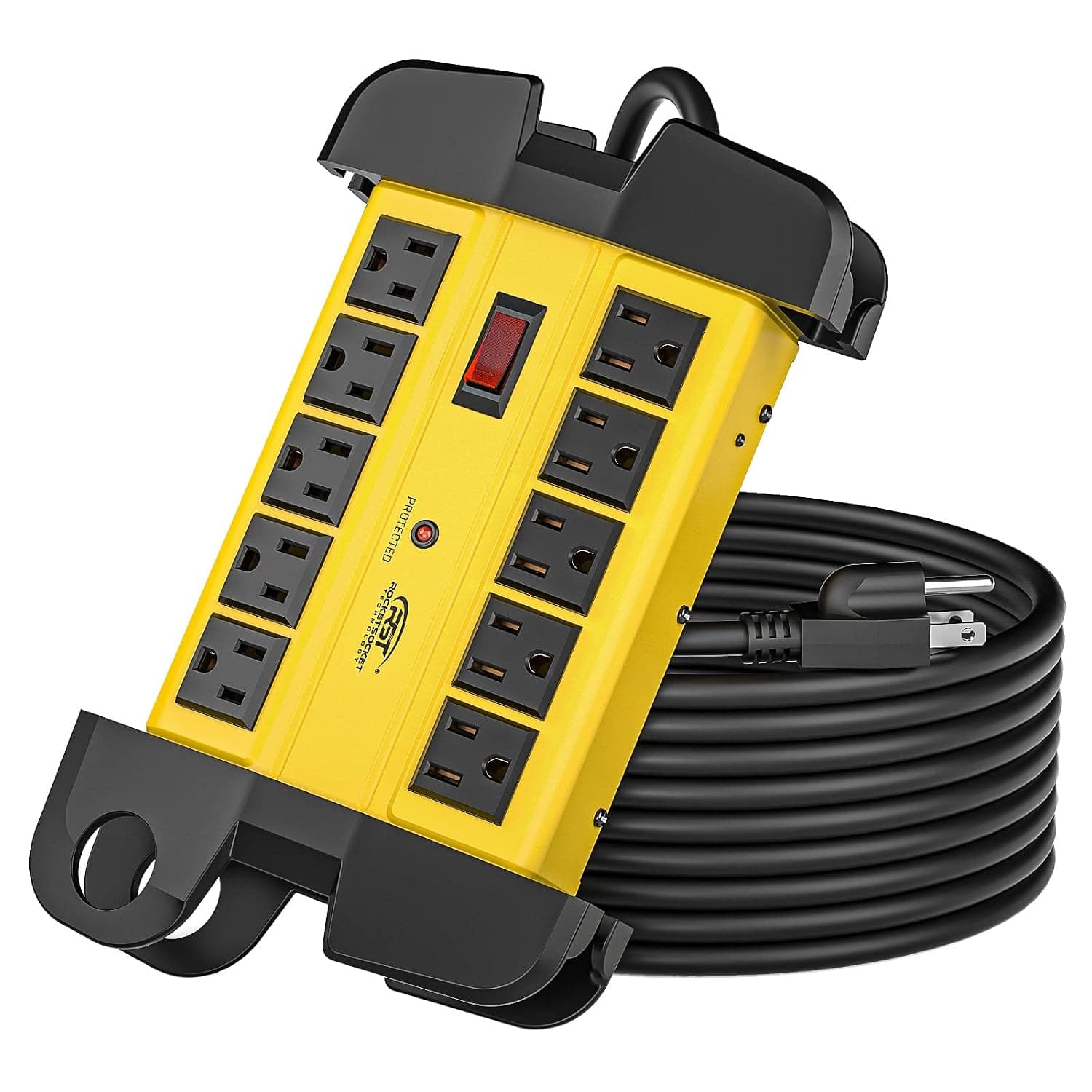 10-Outlet Heavy Duty Power Strip Metal Surge Protector, 15A, 15FT Cord