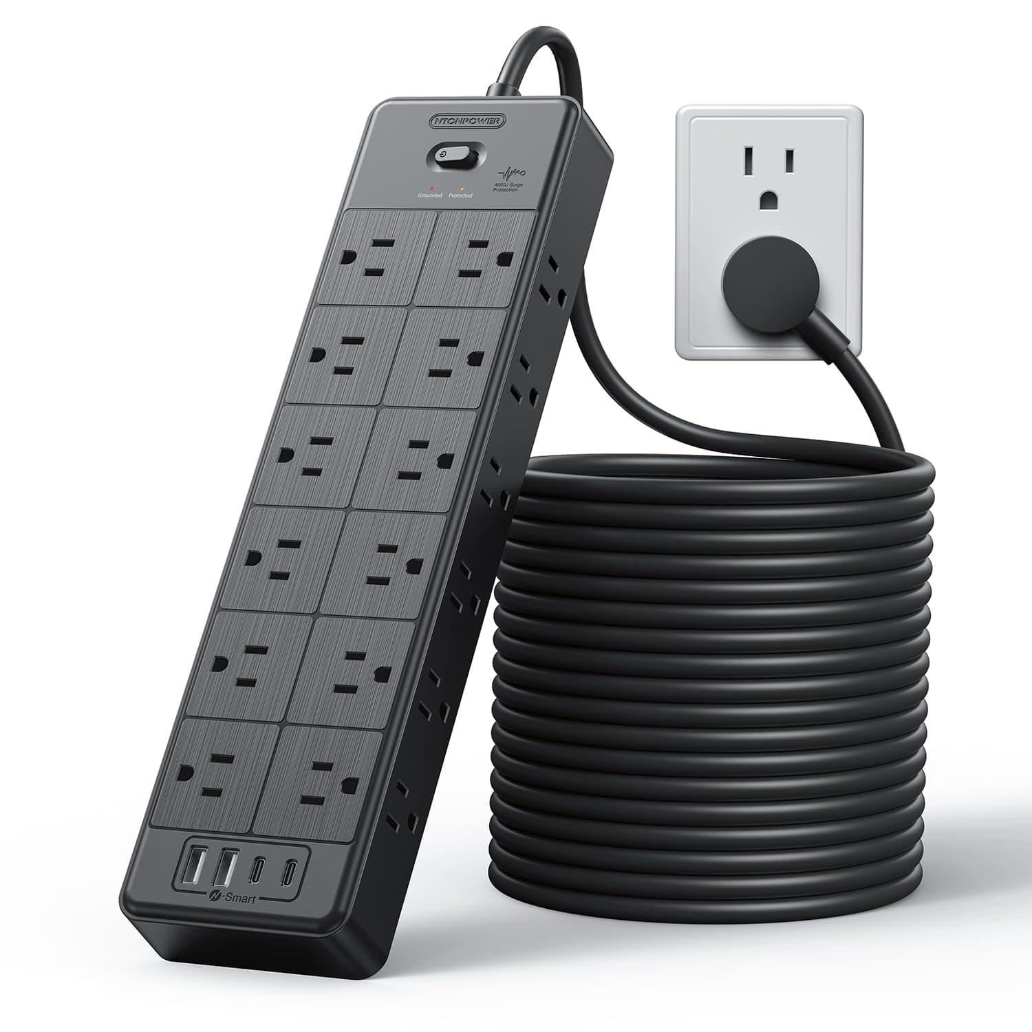 Large Power Strip Surge Protector, NTONPOWER 25FT Extension Cord with 24 AC Outlets, 1875W/15A, 4000