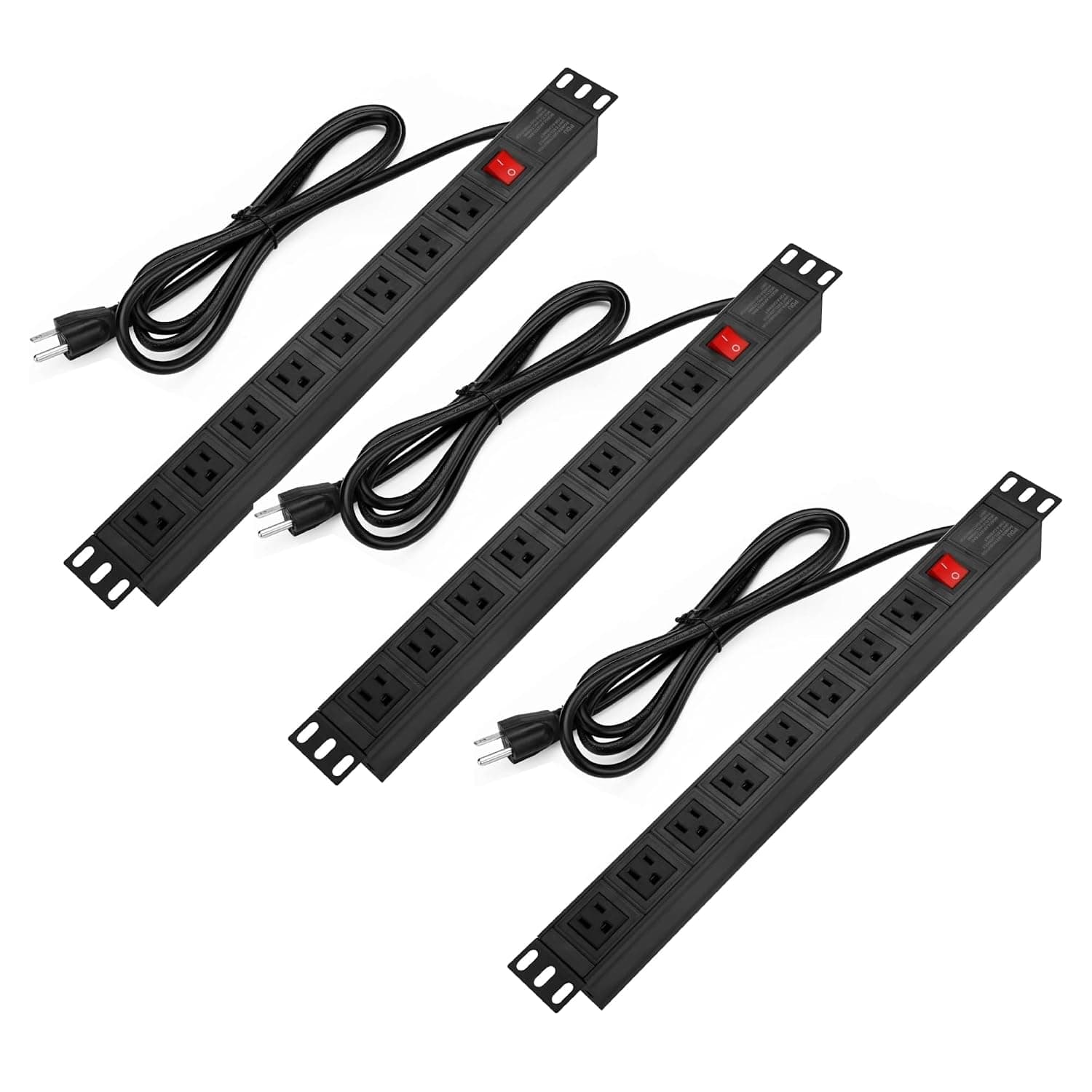 3PCS Power Strip Surge Protector Rack-Mount PDU, 8 Right Angle Outlets Wide-Spaced, Mountable Power